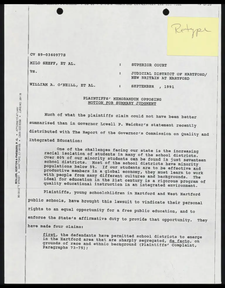 Draft Plaintiffs' Memorandum Opposing Motion for Summary Judgment preview