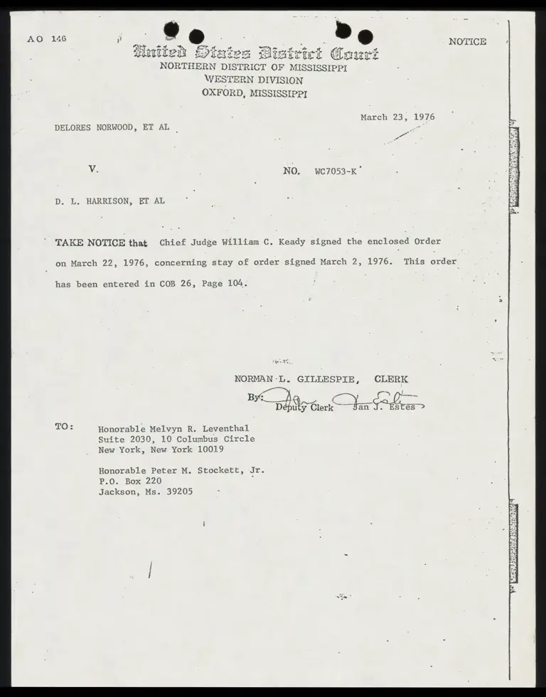 Correspondence from Clerk to Counsel Re: Signed Order preview