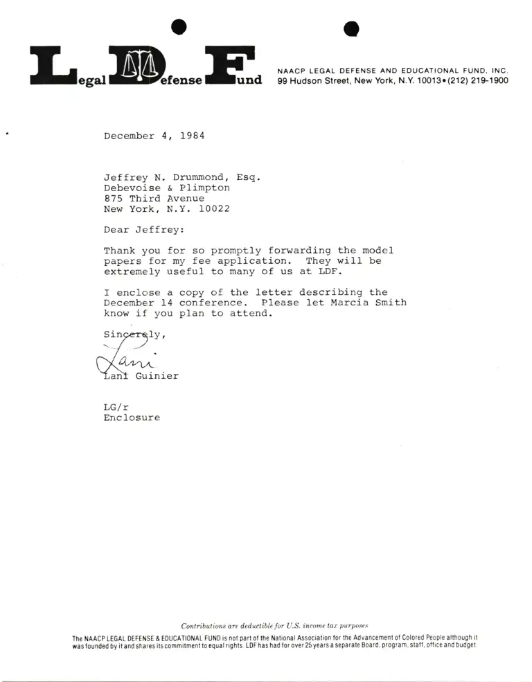 Letter from Lani Guinier tom Jeffery N. Drummond RE: Voter Registration Conference preview