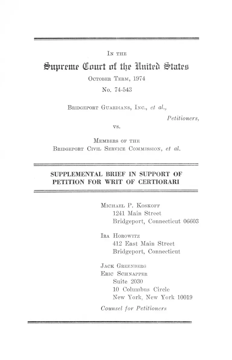 Bridgeport Guardians, Inc. v. Members of the Bridgeport Civil Service Commission Supplemental Brief in Support of Petition for Writ of Certiorari preview