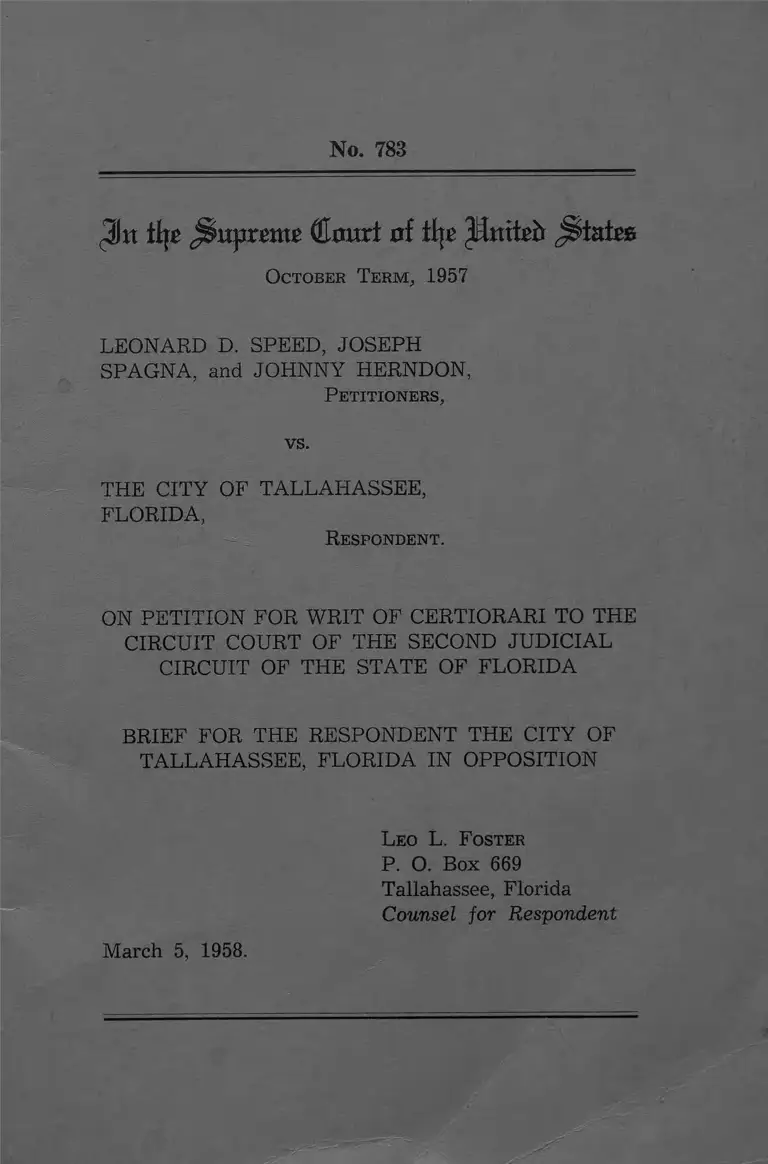 Speed v Tallahassee FL Brief in Opposition preview