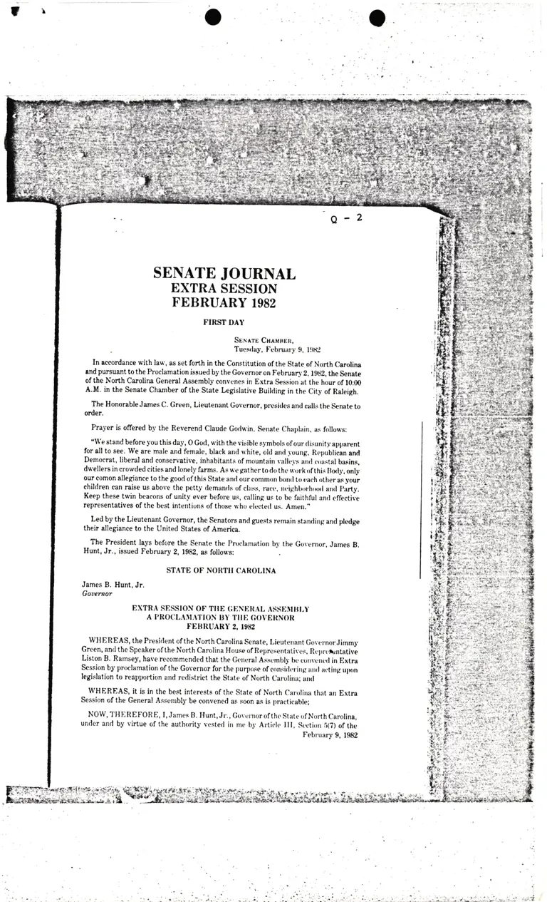 Senate Journal Extra Session February 1982 First Day preview