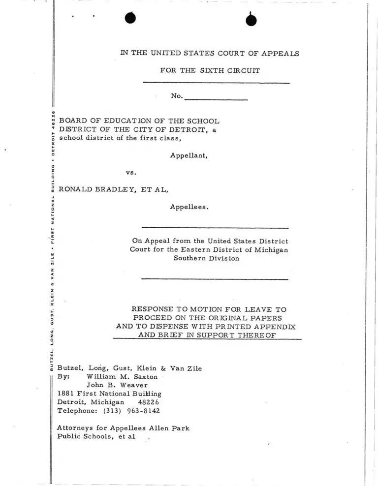 Response and Brief Supporting Motion for Leave to Proceed on the Original Papers and Dispense with Printed Appendix preview