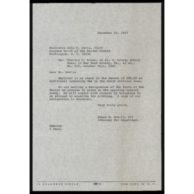 Letter from Nabrit to Clerk Re: Docketing Fee preview