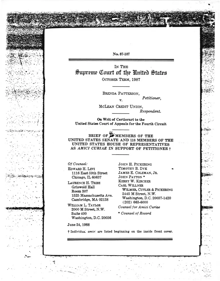 Patterson v. McLean Credit Union Brief Amici Curiae of Members of the Senate and House preview