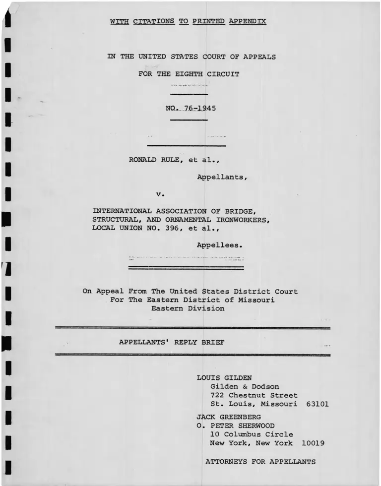 Rule v International Association of Bridge, Structural, and Ornamental Ironworkers Appellants Reply Brief preview