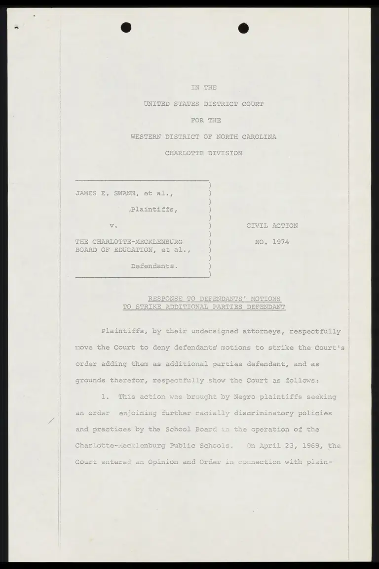 Response to Defendants' Motions to Strike Additional Parties Defendant preview