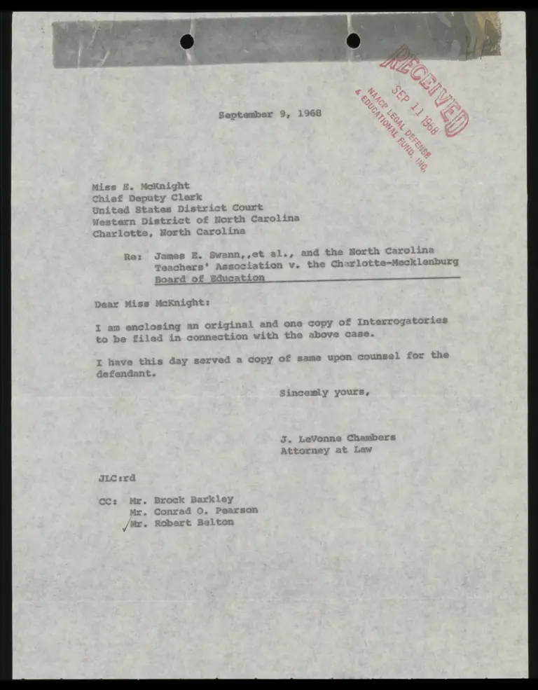 Correspondence from Chambers to Clerk Re: Interrogatories preview
