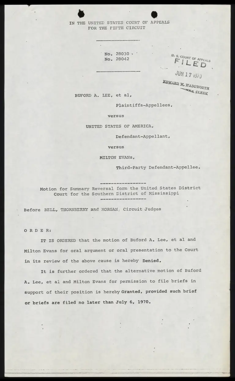 Order Denying Motion for Lee Oral Argument preview
