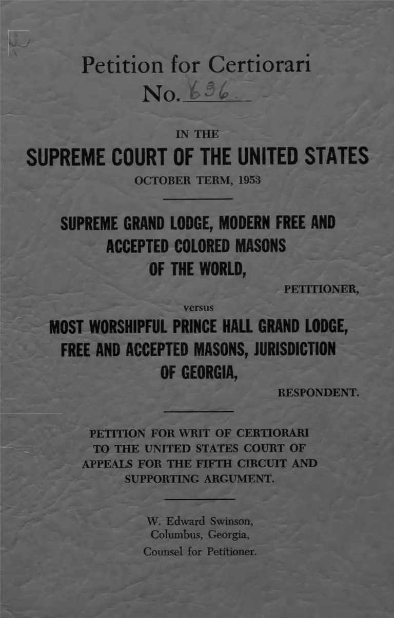 Supreme Grand Lodge, Modern Free and Accepted Colored Masons of the World v. Most Worshipful Prince Hall Grand Lodge, Free and Accepted Masons, Jurisdiction of Georgia Petition for Writ of Certiorari preview