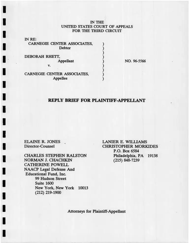 Rhett v. Carnegie Center Associates Reply Brief for Plaintiff-Appellant preview