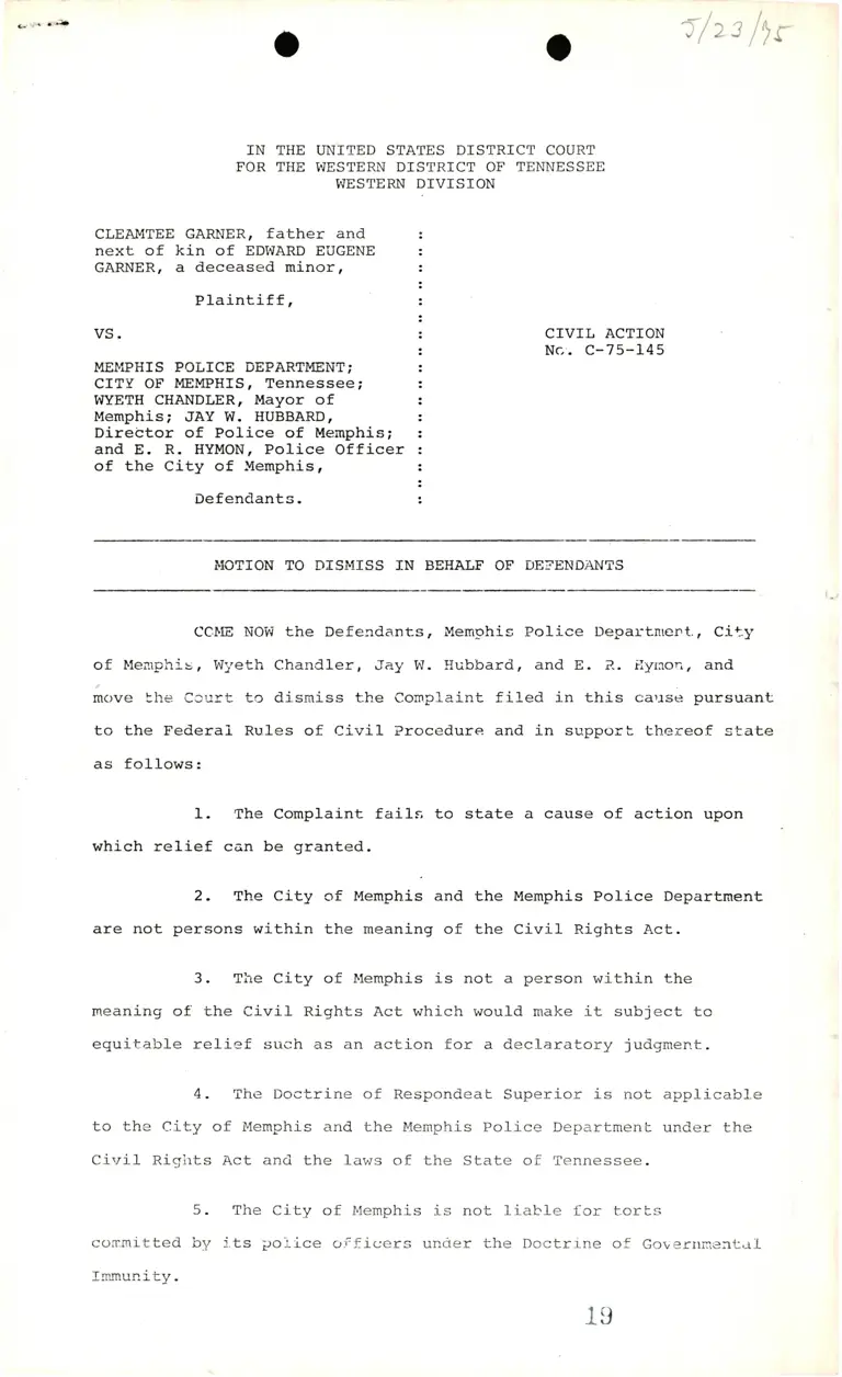 Motion to Dismiss in Behalf of Defendants preview