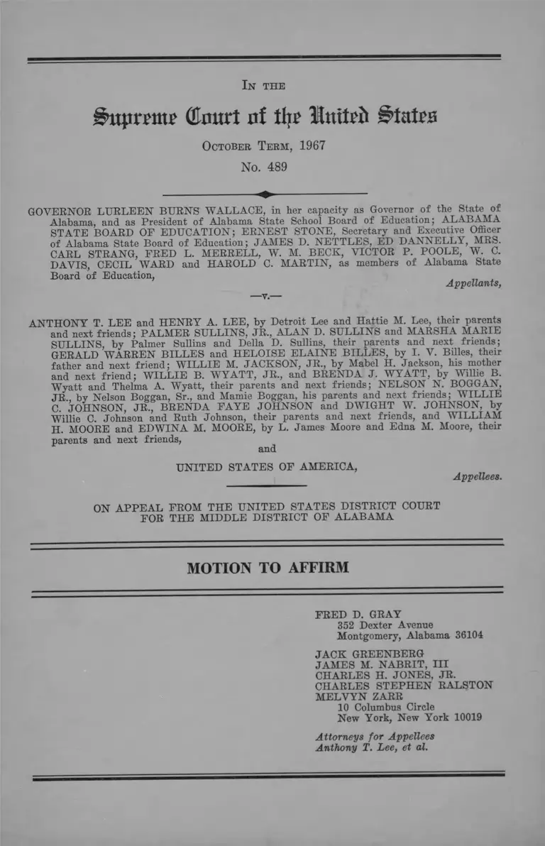 Wallace v. Lee Motion to Affirm preview