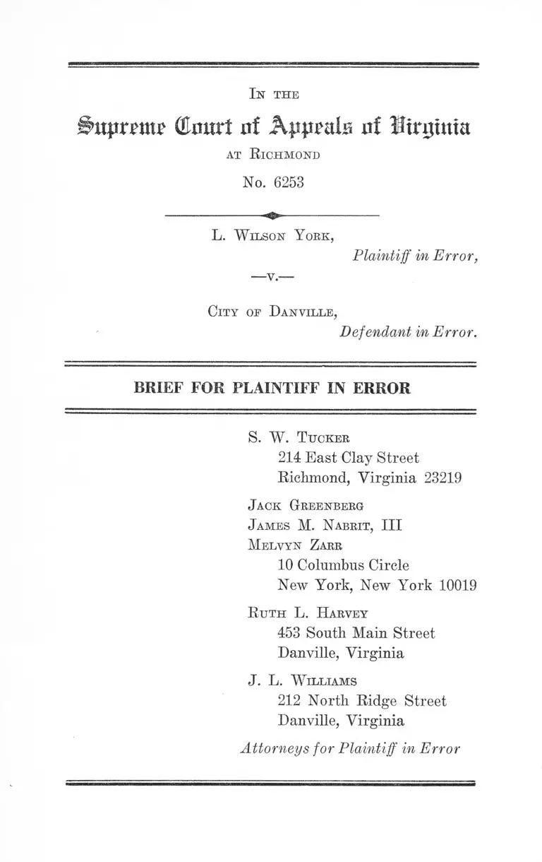 York v. City of Danville Brief for Plaintiff in Error preview