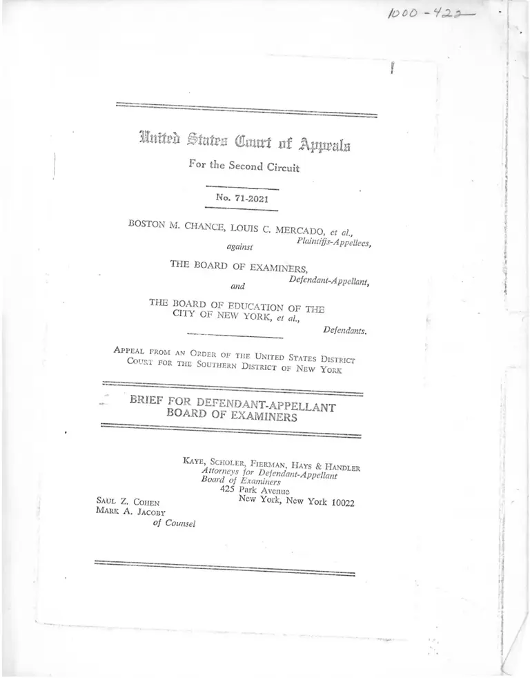Chance v. Board of Examiners Brief for Defendant-Appellant Board of Examiners preview