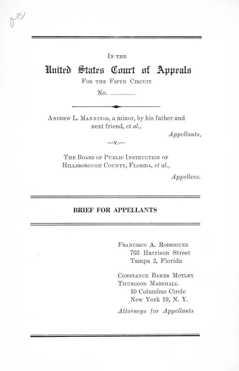 Mannings v. Board of Public Instruction of Hillsborough County, Florida Brief for Appellants preview
