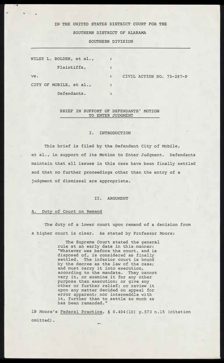 Brief in Support of Defendants' Motion to Enter Judgment preview