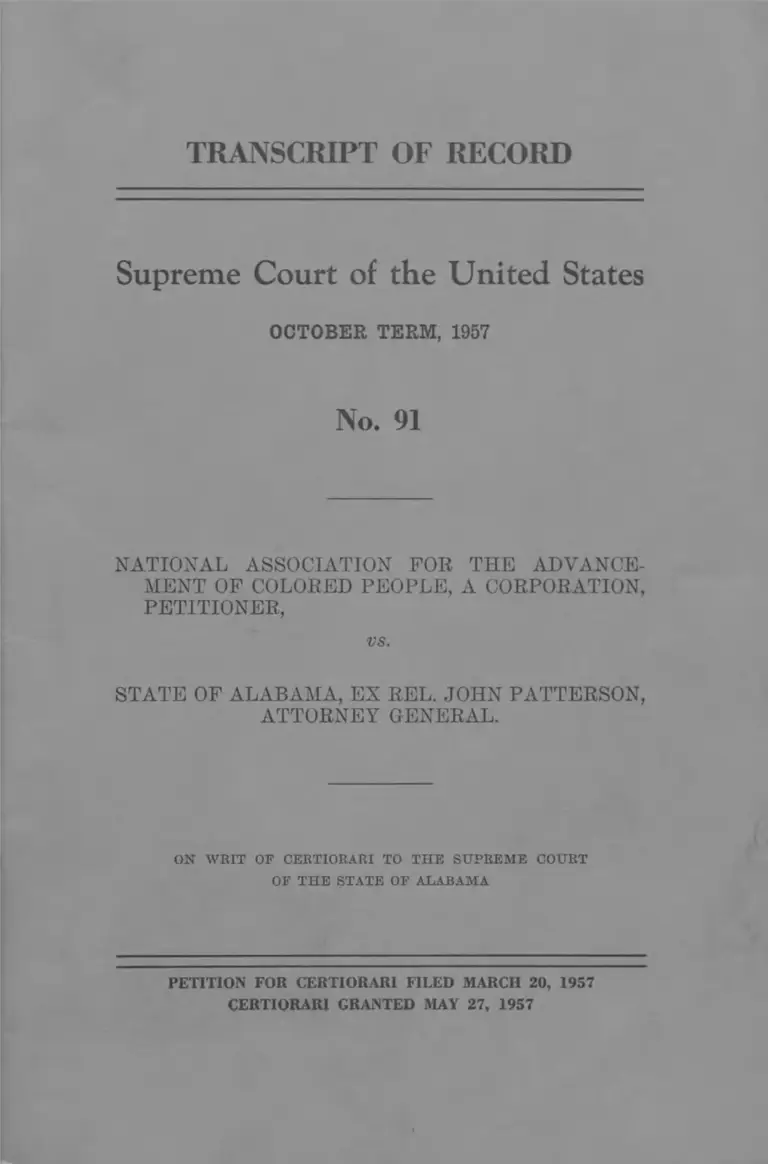 NAACP v. Alabama Transcript of Record preview