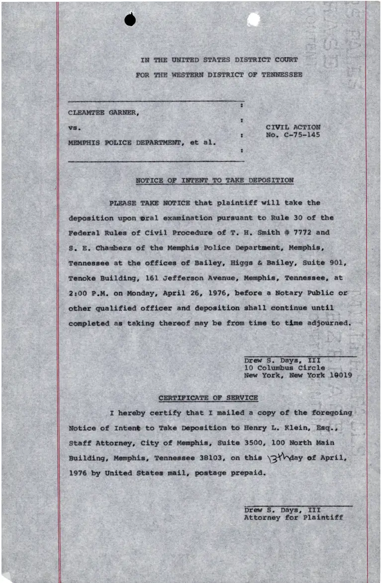 Notice of Intent to Take Deposition preview