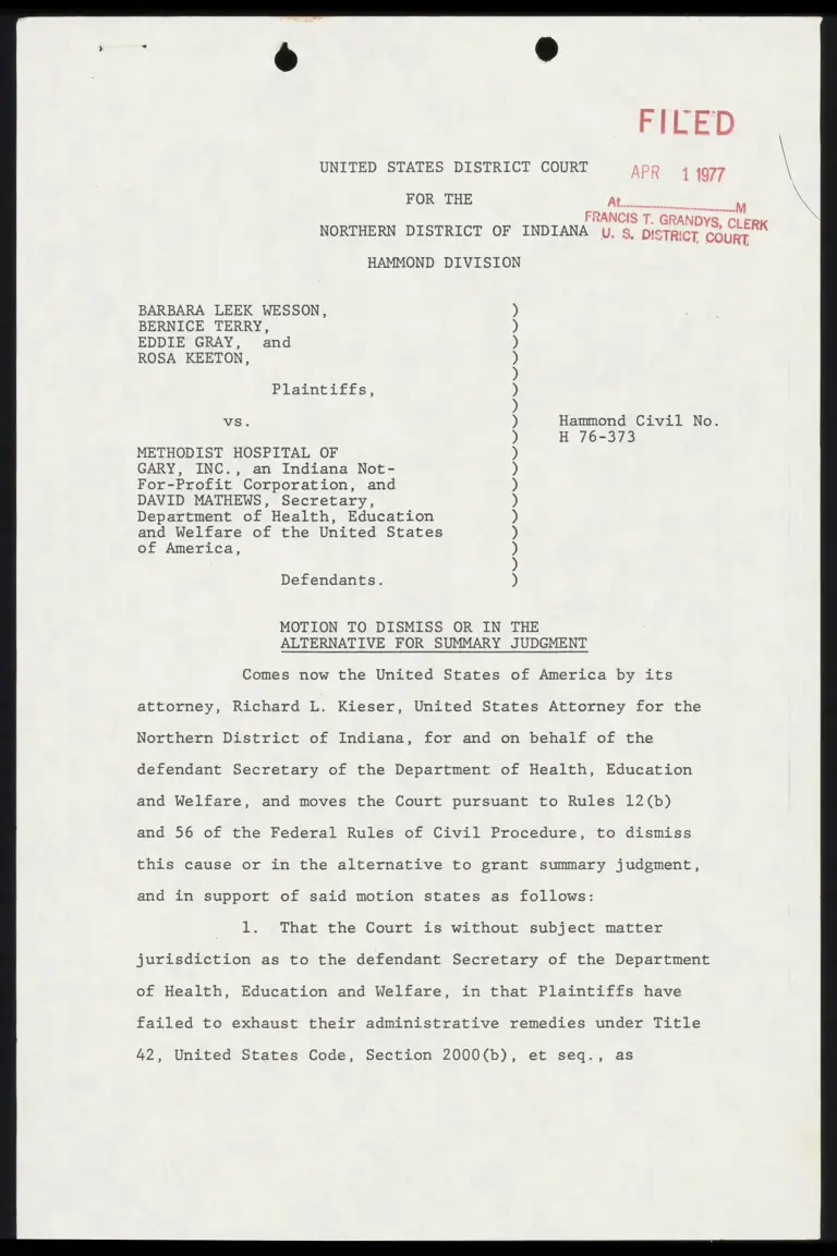Motion to Dismiss or in the Alternative for Summary Judgment preview