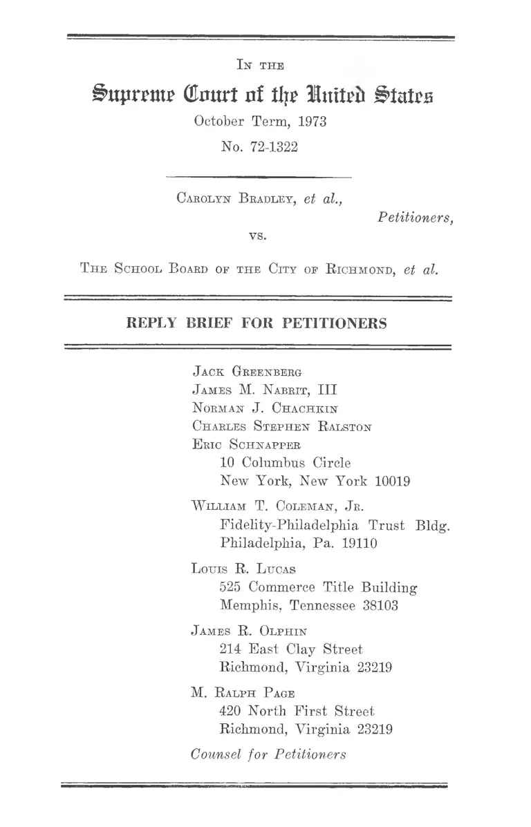 Bradley v. School Board of the City of Richmond Reply Brief for Petitioners preview