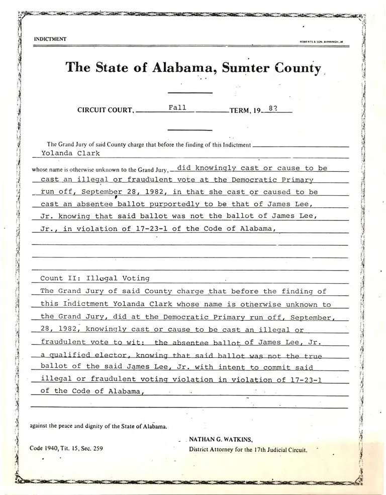 Indictment of Yolanda Clark preview