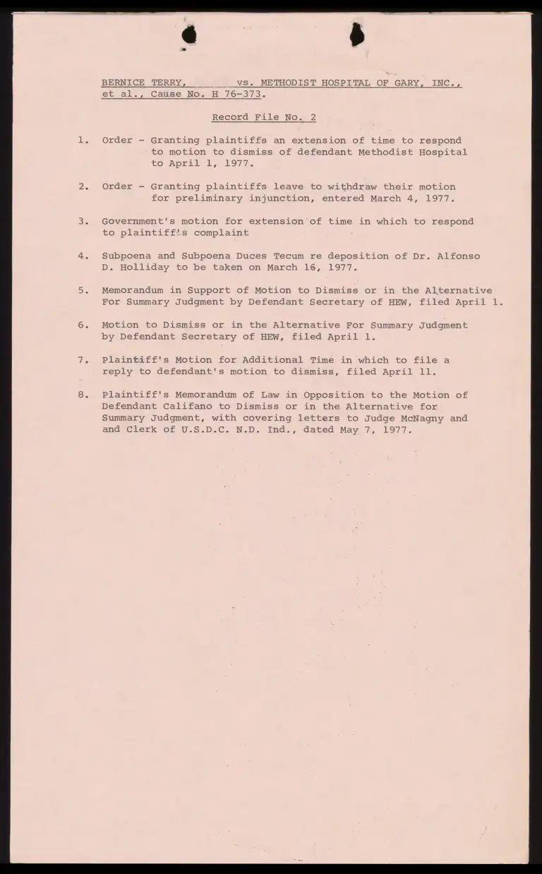 Terry v. Methodist Hospital Record File No. 2 preview