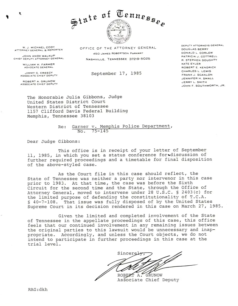 Correspondence from Grunow to Judge Gibbons Re: Withdrawal from Proceedings preview