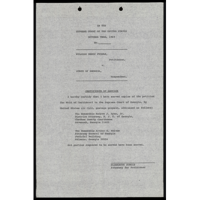 Certificate of Service to Petition for Writ of Certiorari to the Supreme Court of Georgia preview