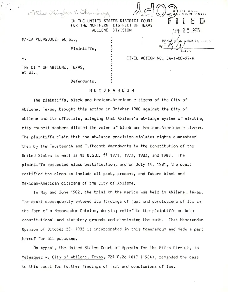 Velasquez v. City of Abilene Memorandum preview