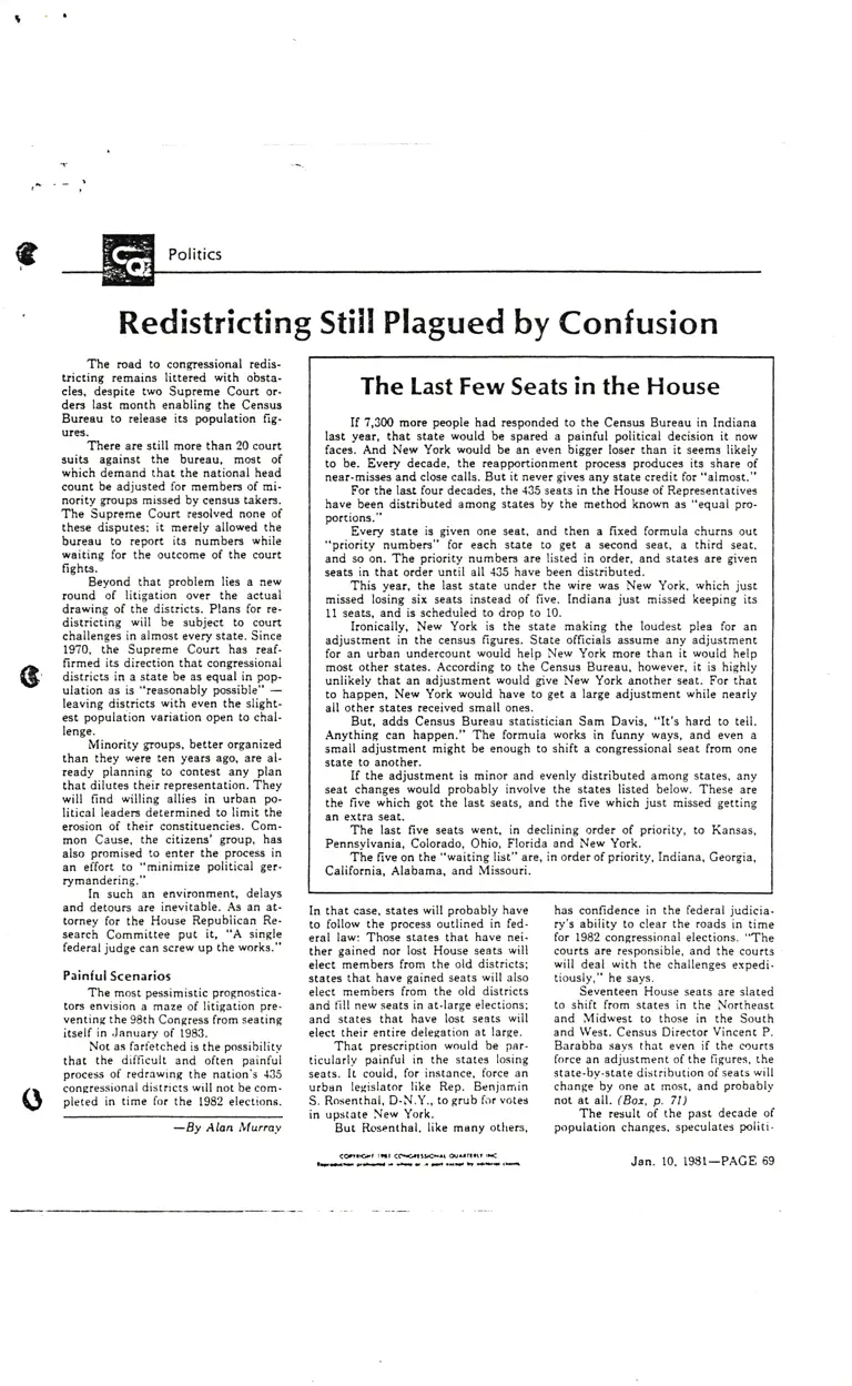 Redistricting Still Plagued by Confusion Article in the Congressional Quarterly preview