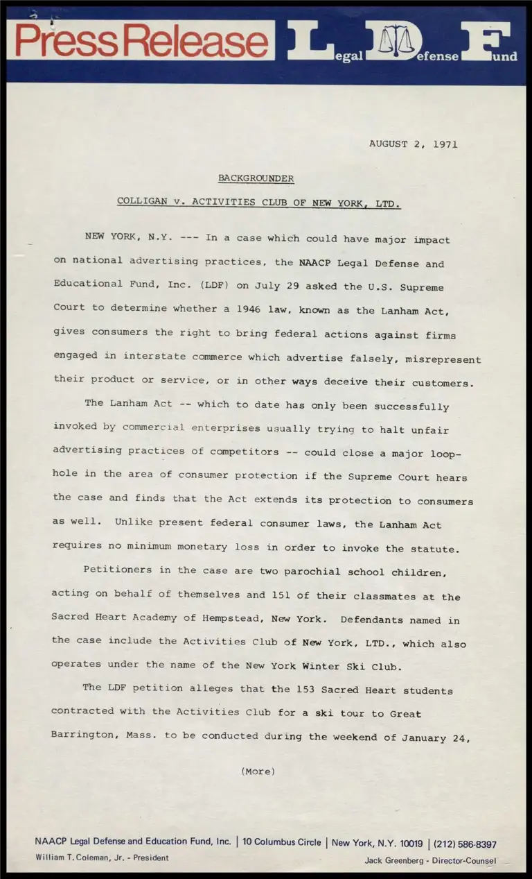 Colligan v. Activies Club of New York, LTD. preview