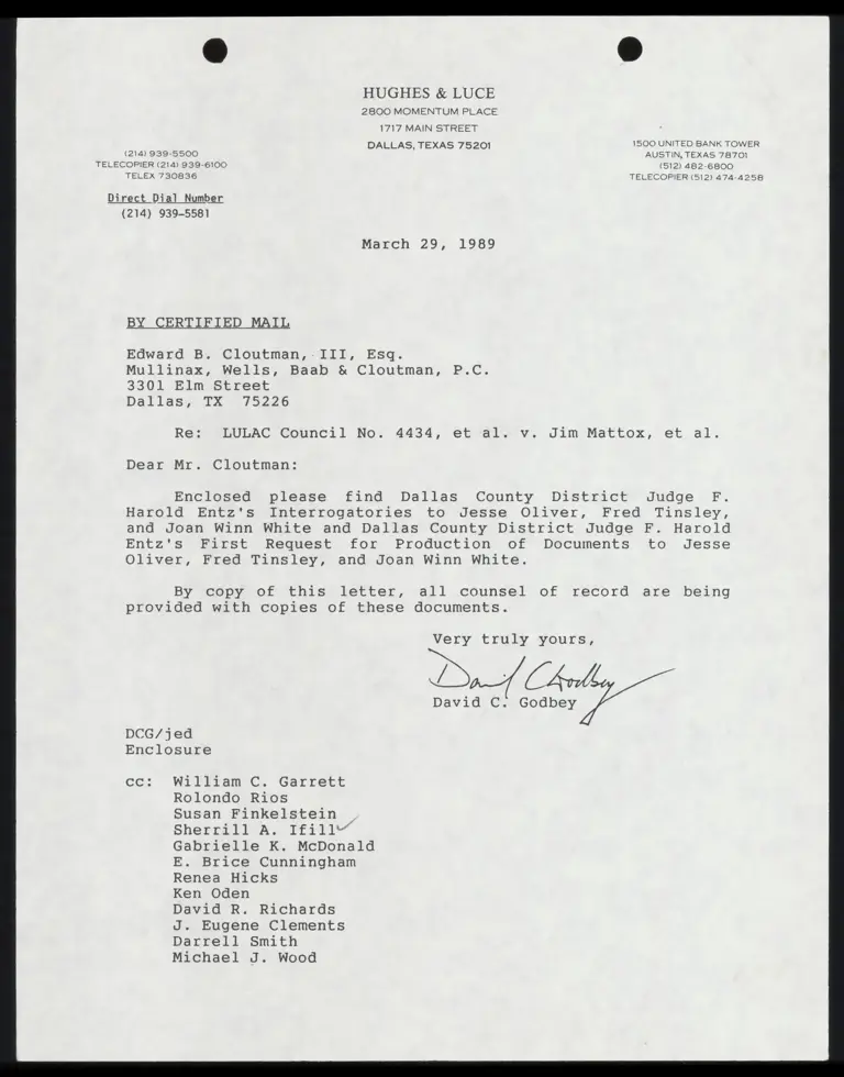 Dallas County District Judge Entz Interrogatories to Oliver, Tinsley, and White; First Request for Production of Documents preview