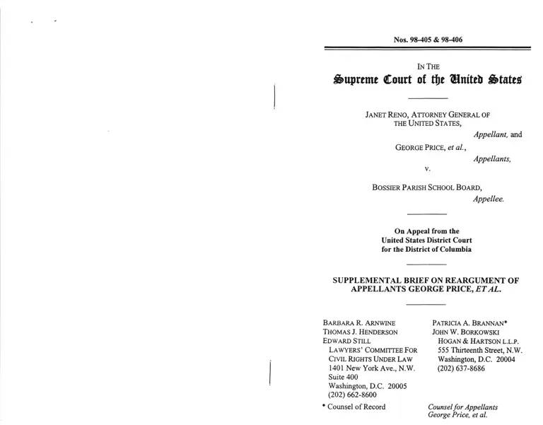 Reno v. Bossier Parish School Board Supplemental Brief on Reargument of Appellants preview