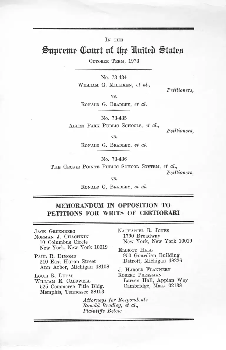 Memo in Opposition to Petitions for Writs of Certiorari preview