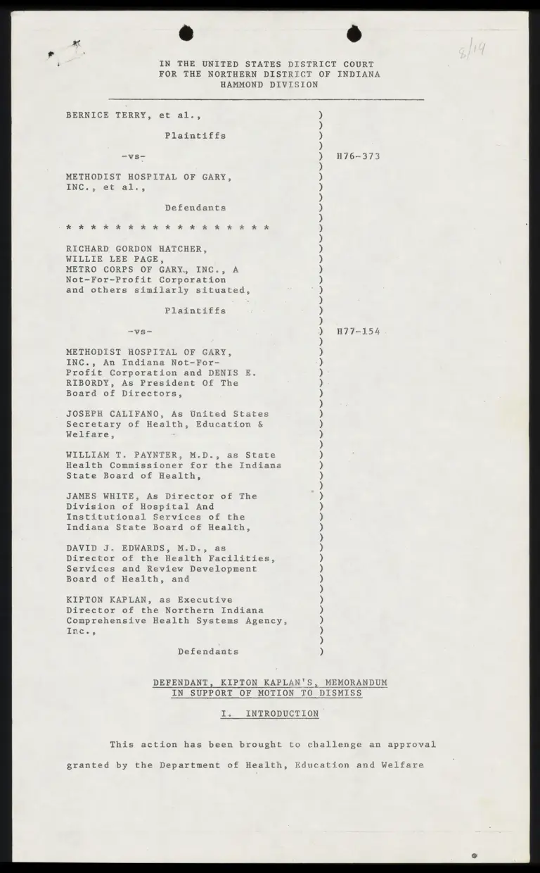 Motion to Dismiss and Memorandum in Support preview