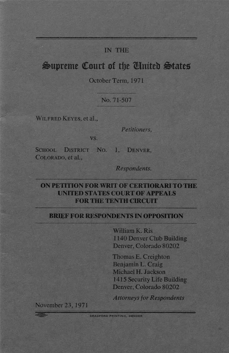 Keyes v. School District No. 1 Denver, CO. Brief for Respondents in Opposition preview