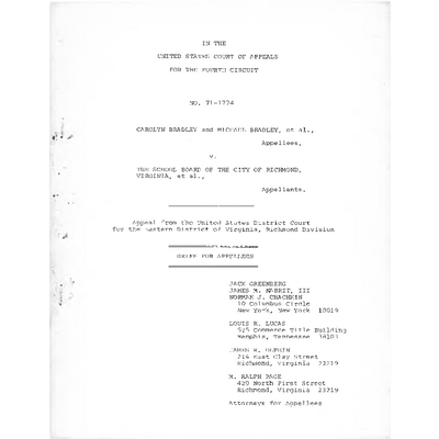 Bradley v. School Board of the City of Richmond Brief for Appellees preview