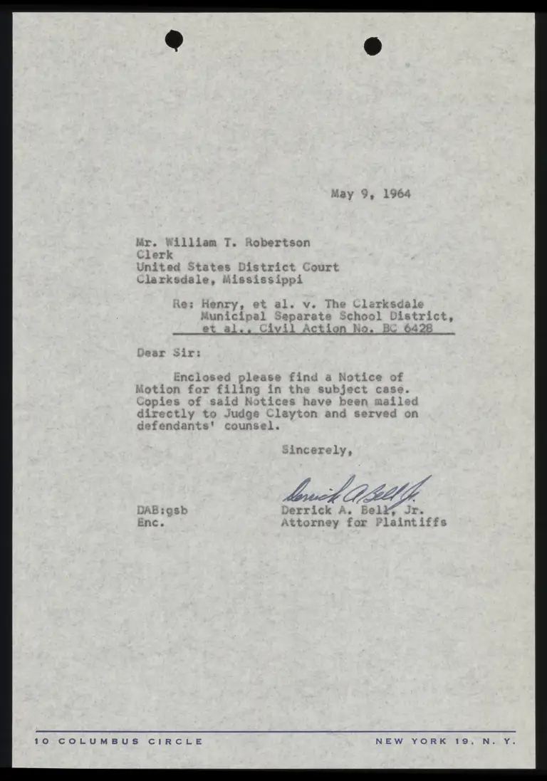 Correspondence from Bell to Clerk Re: Notice of Motion preview