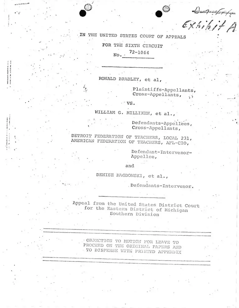 Objection to Motion for Leave to Proceed on the Original Papers and to Dispense with Printed Appendix preview