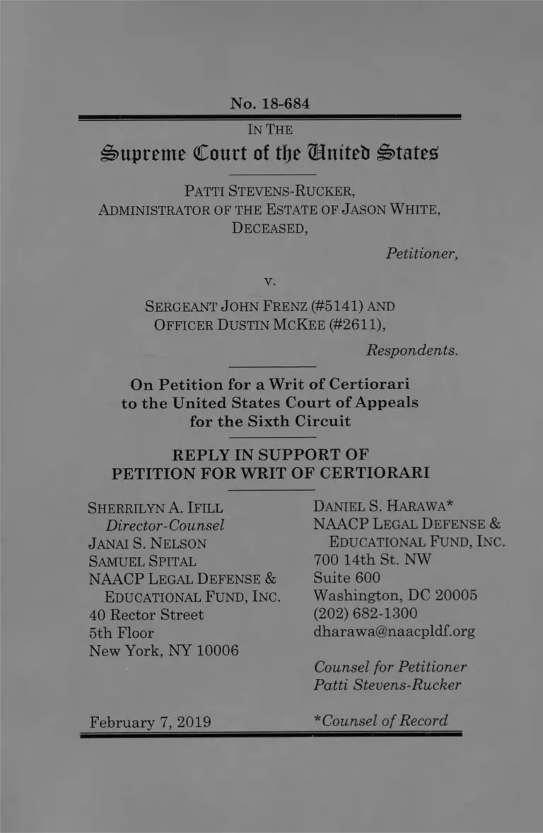 Stevens-Rucker v. Frenz Reply in Support of Petition for Certiorari preview