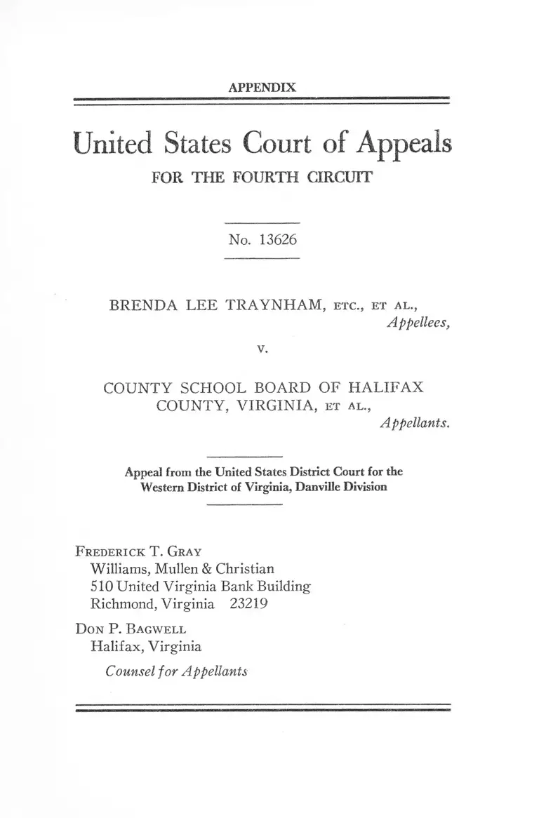 Traynham v. County School Board of Halifax County, Virginia Appendix preview