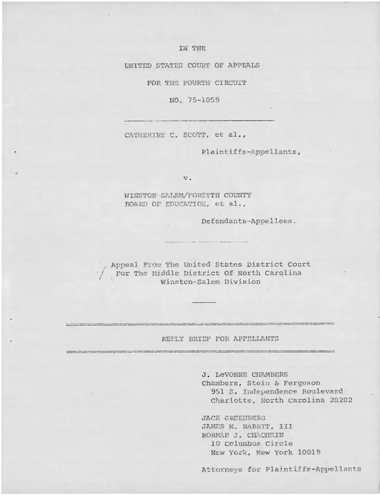 Scott v Winston Salem Board of Education Reply Brief for Appellants preview