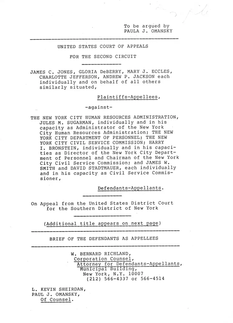 Jones v. The New York City Human Resources Administration Brief of the Defendants as Appellees preview