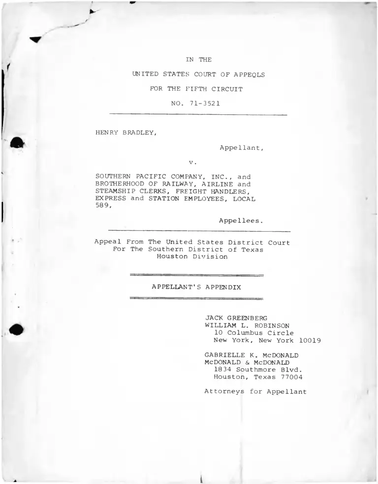 Bradley v. Southern Pacific Company, Inc. Appellant's Appendix preview