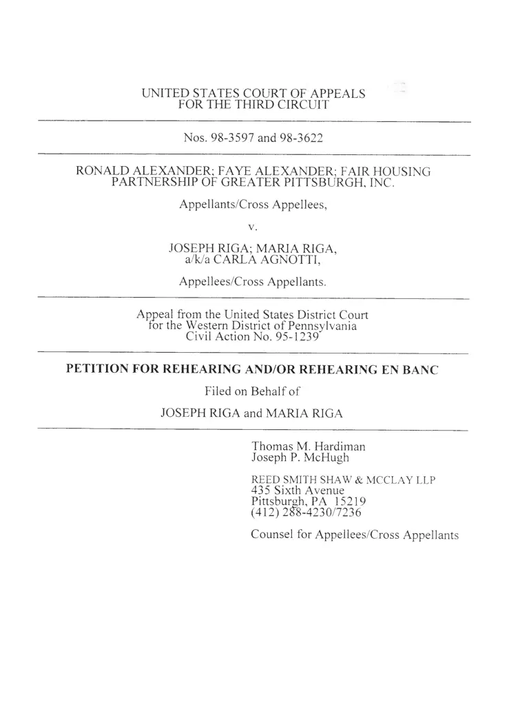 Alexander v. Riga Petition for Rehearing and/or Rehearing En Banc preview
