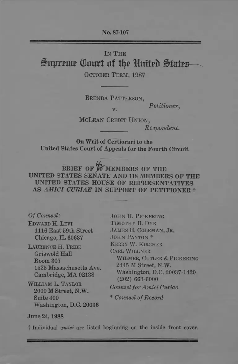 Patterson v. McLean Credit Union Brief Amici Curiae in Support of Petitioner preview