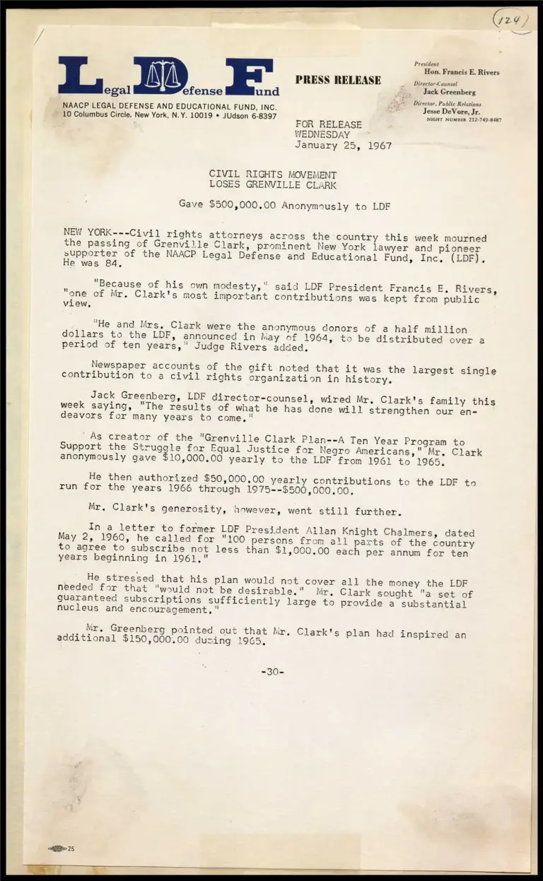 Civil Rights Movement Loses Grenville Clark preview