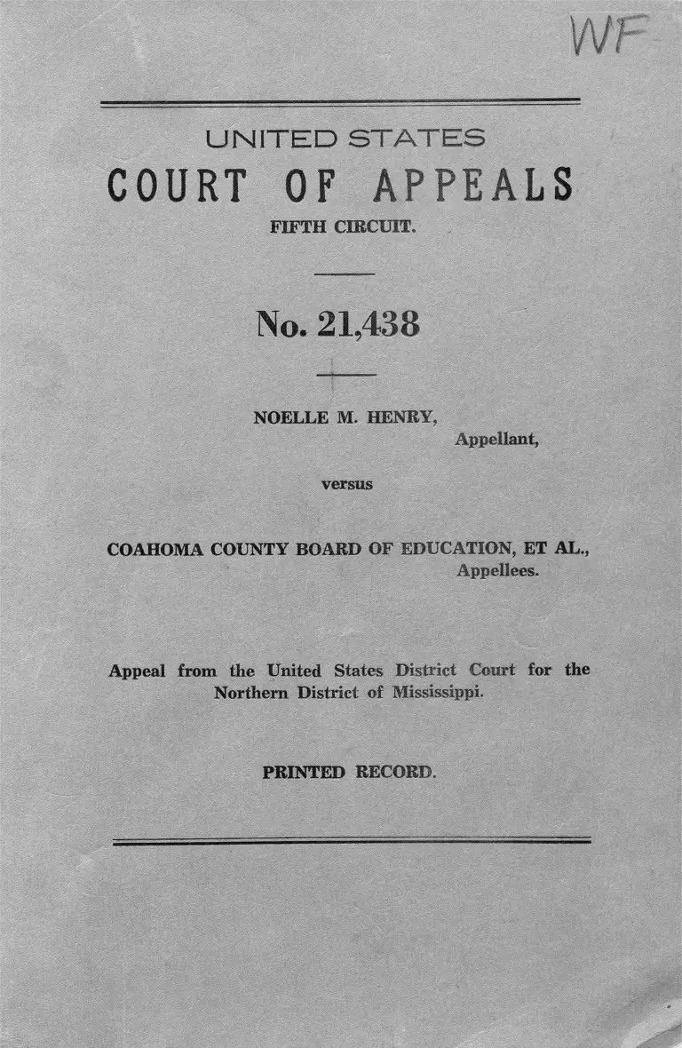 Henry v. Coahoma County Board of Education Printed Record preview