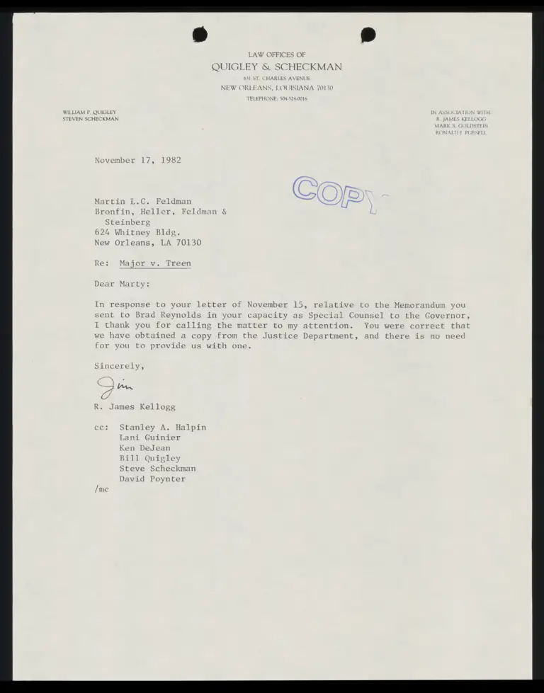 Correspondence from Kellogg to Feldman preview